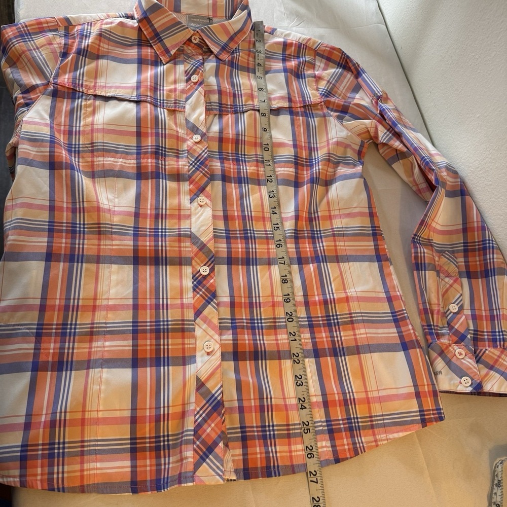Columbia Kick Fix Plaid Long Sleeve Shirt Orange Pink Insect Block Womens Large - Picture 8 of 10